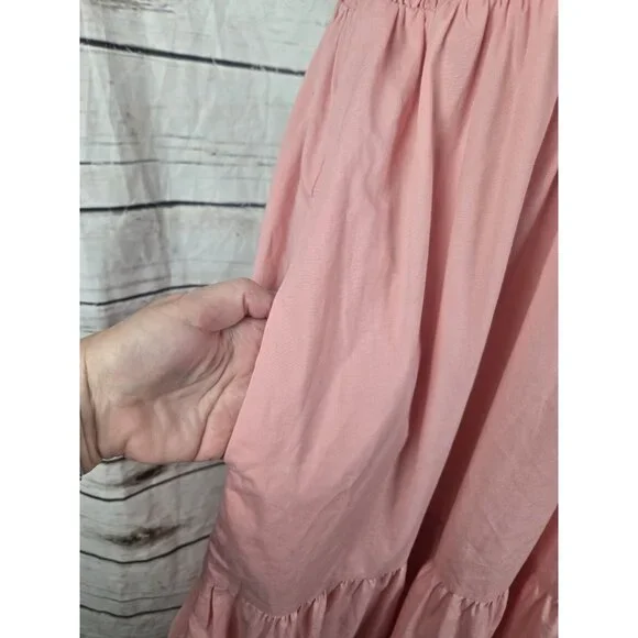 Abercrombie & Fitch Easy Maxi Smocked Dress XXL Tiered Pink Rose Quartz Boho - Picture 5 of 8